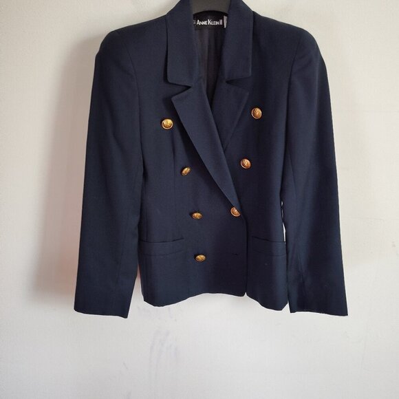 Ladies SZ 2P Anne Klein Navy Double-Breasted Wool Jacket - Picture 1 of 3